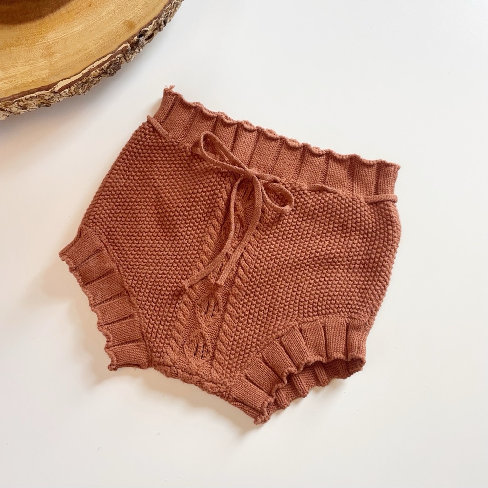 Orcas Lucille Burnt Orange Tie Up Knit Bloomers | 12-18m